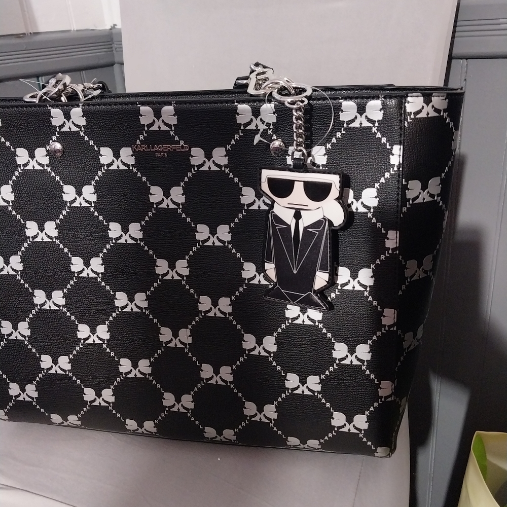 Karl Lagerfeld Paris Womens Leather Adele Tote Bag w/Charms - Picture 8 of 8